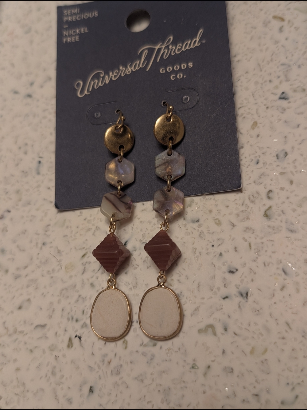 Universal Thread Gold, Cream & Mauve Multi-Stone Drop Earrings NWT